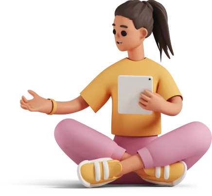 casual-life-3d-young-woman-practising-meditation-while-holding-tablet